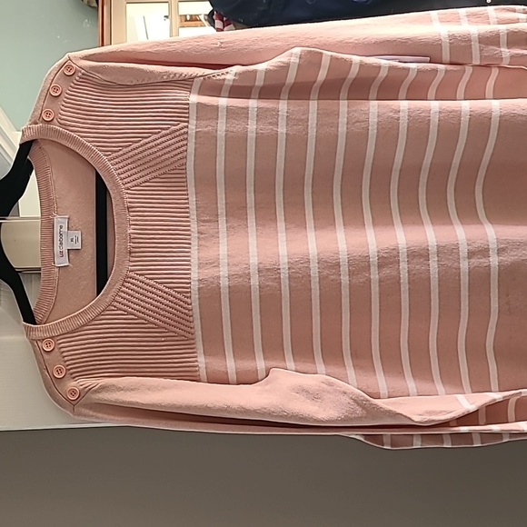 Pull Liz Claiborne Femme Rayé Argent Et Blanc - Col V, Taille XL, En Coton
